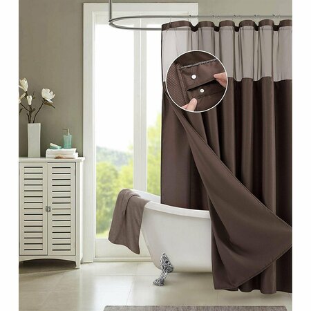 Homeroots 72 x 70 x 1 in. Brown Modern Grid Shower Curtain & Liner Set 399757